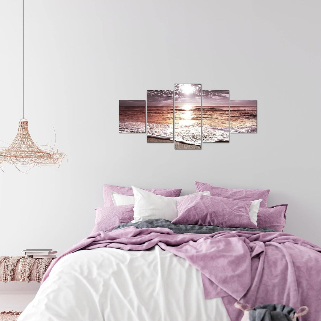 Runa Art Wandbilder Sonnenuntergang Strand 5 Teilig Bild auf Vlies Leinwand Deko Schlafzimmer Wohnzi
