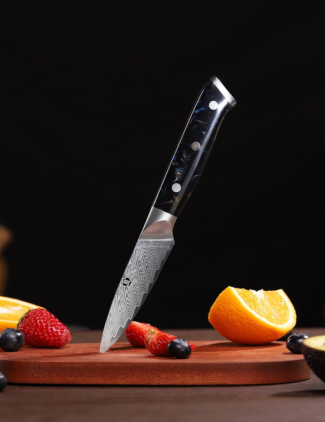 WILDMOK Kochmesser, 8cm, scharfes Obst, Japanisches VG10 Superstahl 67 Lagen Damaststahlmesser zum S