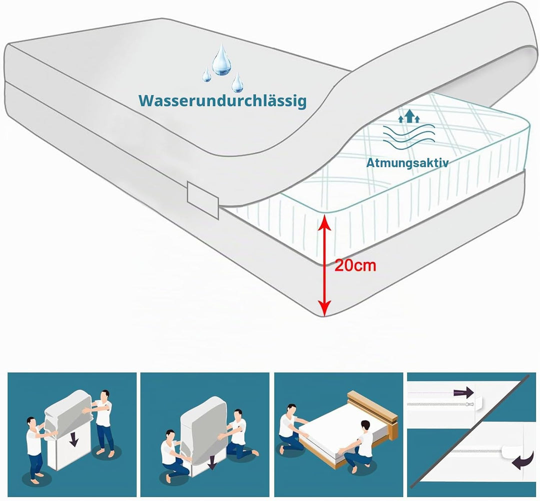 Wasserdichter Matratzenbezug 140x200x16cm mit Reissverschluss Matratzenschutz zur Verbesserung des S