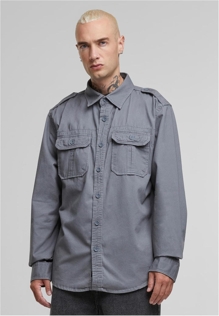 Brandit Herren Vintage Shirt Long Sleeve Hemd S Charcoal Grey, S Charcoal Grey