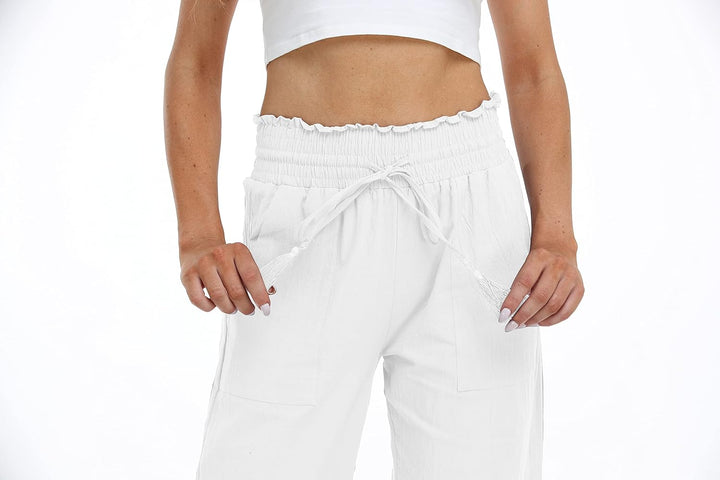 Famulily Leinenhose Damen Sommer Weites Bein High Waist Palazzo Freizeithose Stoffhose Yogahose Mit