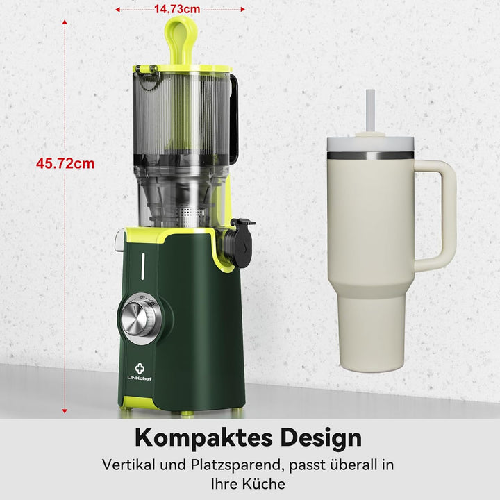 LINKChef Blitzreiniger Entsafter, NO-Prep Slow Juicer für Ganze Gemüse und Obst, Juicer Machine mit