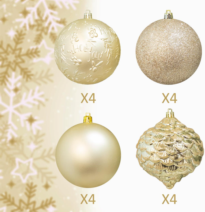 Busybee weihnachtskugeln gross 16 Stücke 10CM Ornamente für Weihnachtsbaum Champagner Christbaumkuge