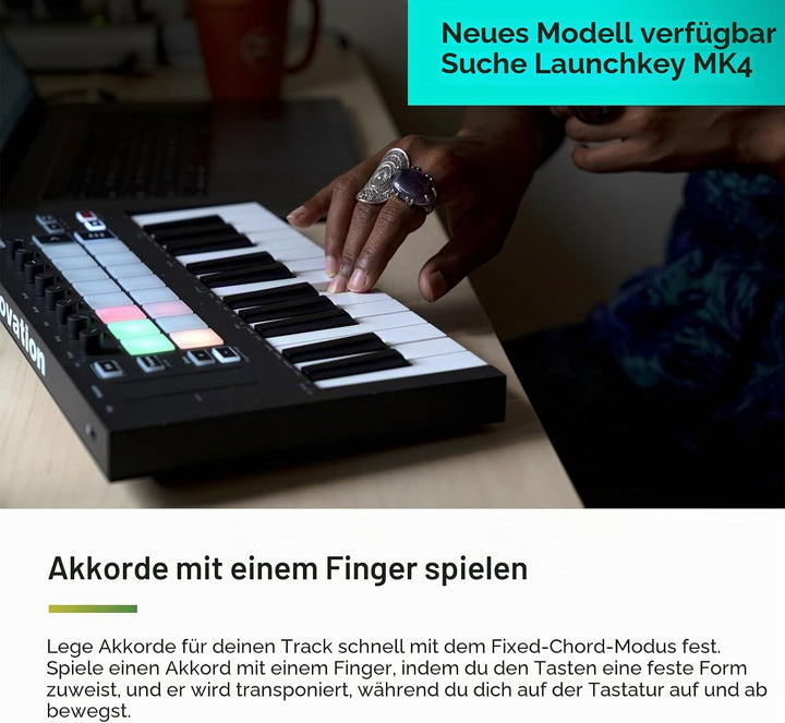 Novation Launchkey Mini [MK3] – Tragbarer USB/MIDI-Keyboard-Controller mit 25 Tasten und DAW-Integra