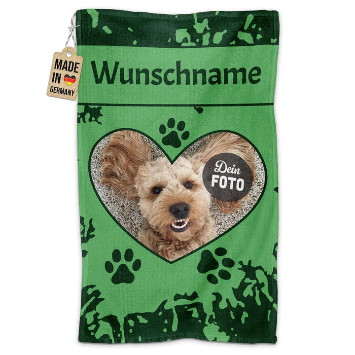 PR Print Royal Personalisiertes Hundehandtuch mit Foto & Name selbst gestalten - Herz - Pfotentuch f