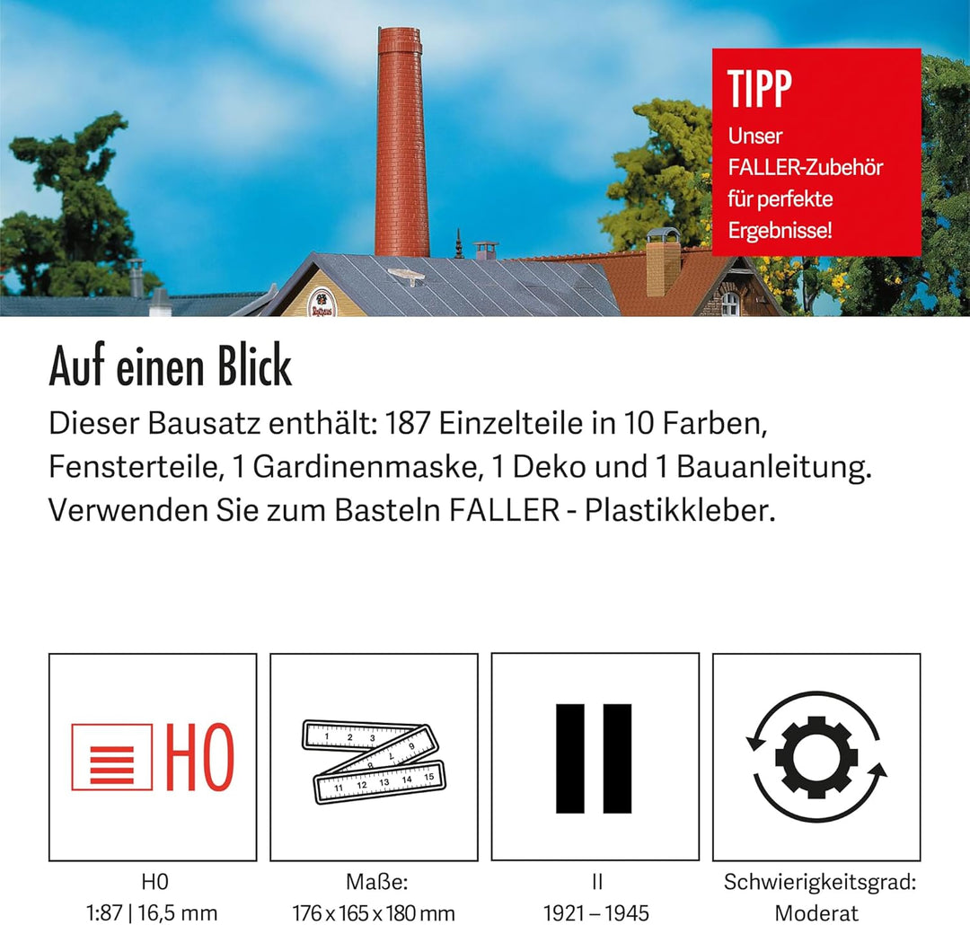 FALLER Brauerei Modellbausatz mit 187 Einzelteilen 176 x 165 x 180 mm I Modelleisenbahn Zubehör H0 I