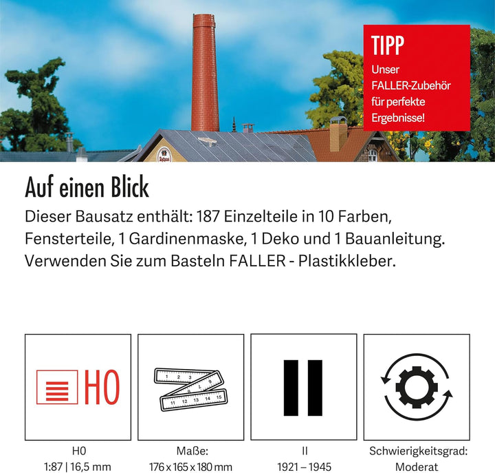 FALLER Brauerei Modellbausatz mit 187 Einzelteilen 176 x 165 x 180 mm I Modelleisenbahn Zubehör H0 I