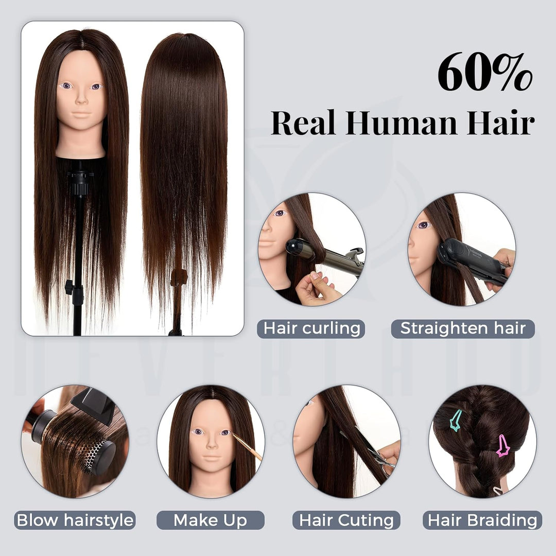 Neverland 28 Zoll Frisierkopf Friseure Übungskopf Trainingsköpf 60% Echthaar Puppenkopf zum Frisiere