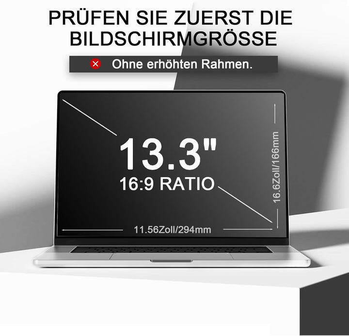 Fluflyer 13,3 Zoll Laptop Blickschutzfolie 16:9, Anti-Blaulicht, Blendfrei, Augenschutz, Anti-Reflex