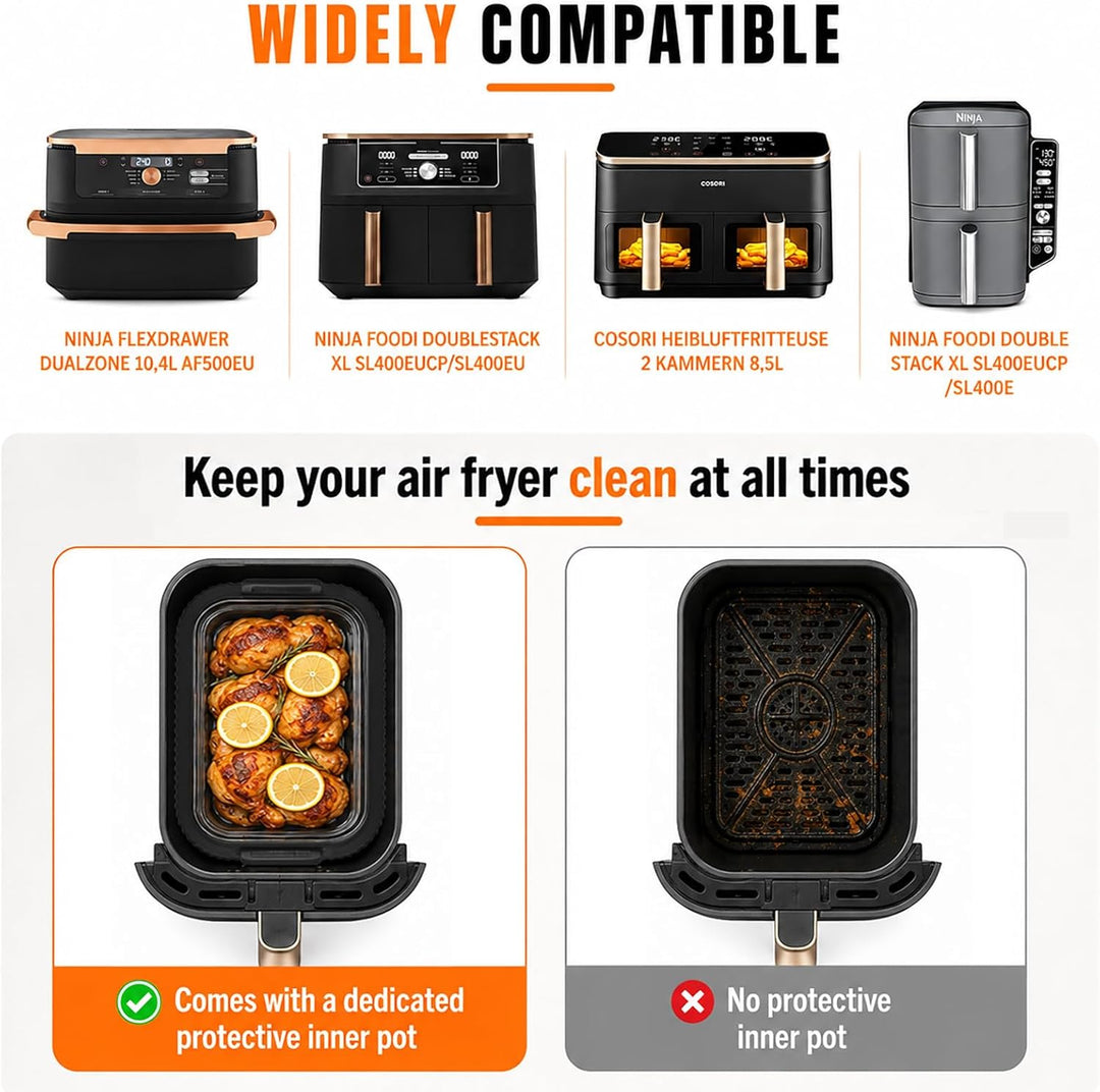2 Stk Glas Airfryer Zubehör Auflaufform für Heissluftfritteuse Glas Airfryer Glasbehälter Kompatibel