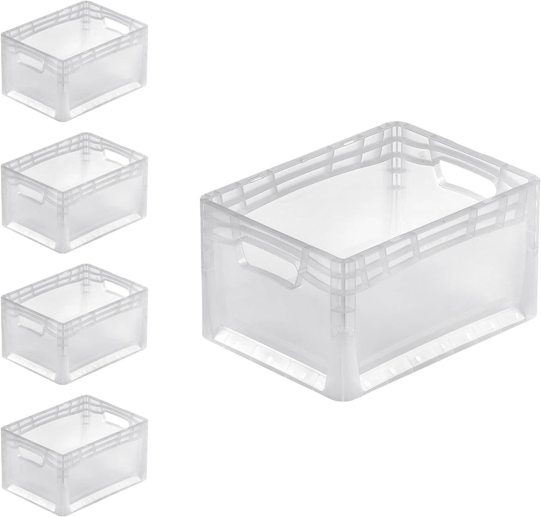 PROREGAL SuperSparSet 5x Transparenter Eurobehälter LightLine mit offenem Griff | HxBxT 22x30x40cm |