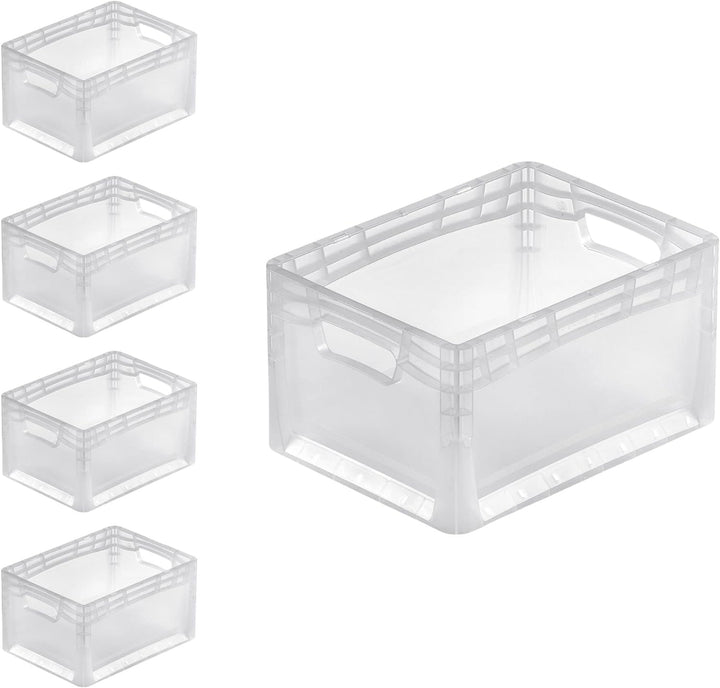 PROREGAL SuperSparSet 5x Transparenter Eurobehälter LightLine mit offenem Griff | HxBxT 22x30x40cm |