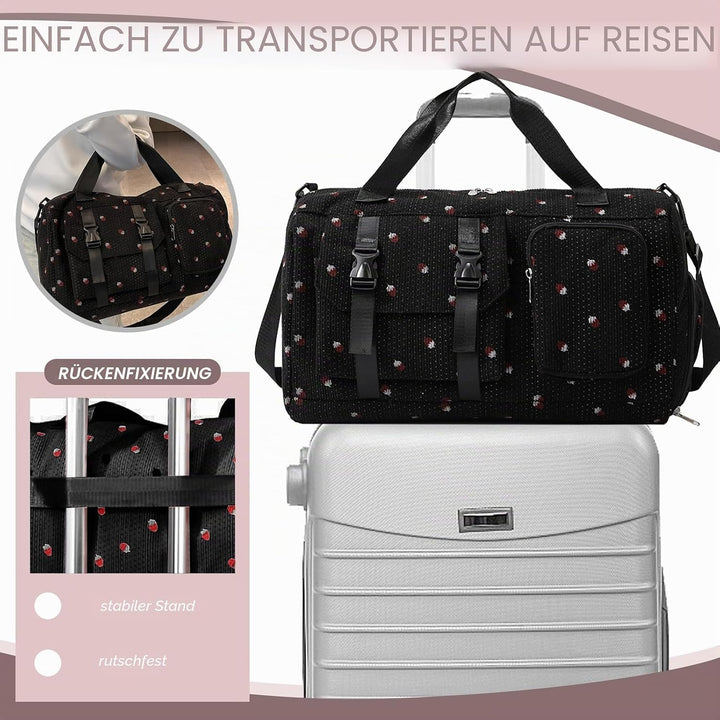Reisetasche Damen, Sporttasche Damen mit Schuhfach, Nassfach and Kleine Geldbörse, Erdbeere Gym Bag,
