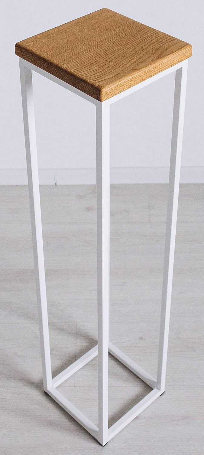 EINE BestLoft Blumensäule Dora aus Eiche - Dekosäule im schlanken Design + Stahlgestell (Gestell Wei