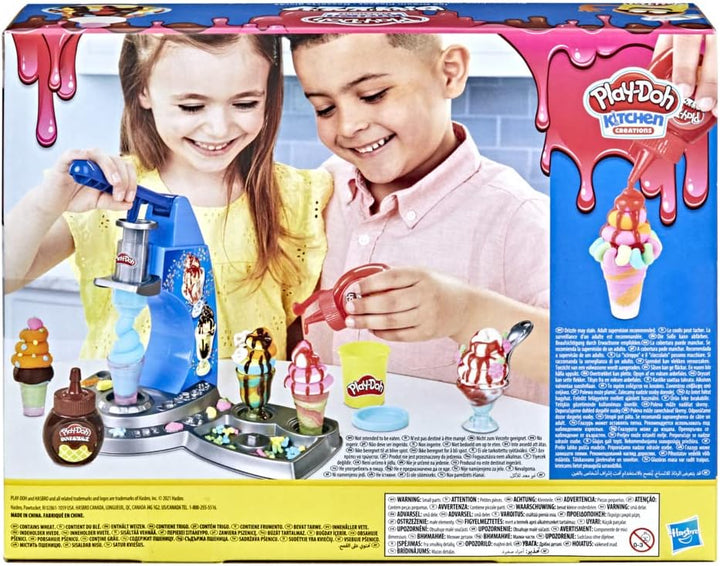 Play-Doh Drizzy Eismaschine mit Toppings, inklusive Drizzle Knete und 6 Farben, Drizzy Eis