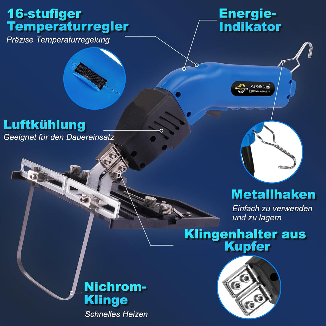 Komsepor 200W Styroporschneider Elektrische Heissmesser Schaumschneider mit 4 Nichrom Klingen 0-600℃