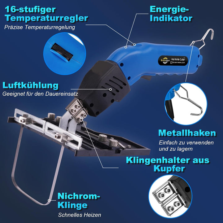 Komsepor 200W Styroporschneider Elektrische Heissmesser Schaumschneider mit 4 Nichrom Klingen 0-600℃
