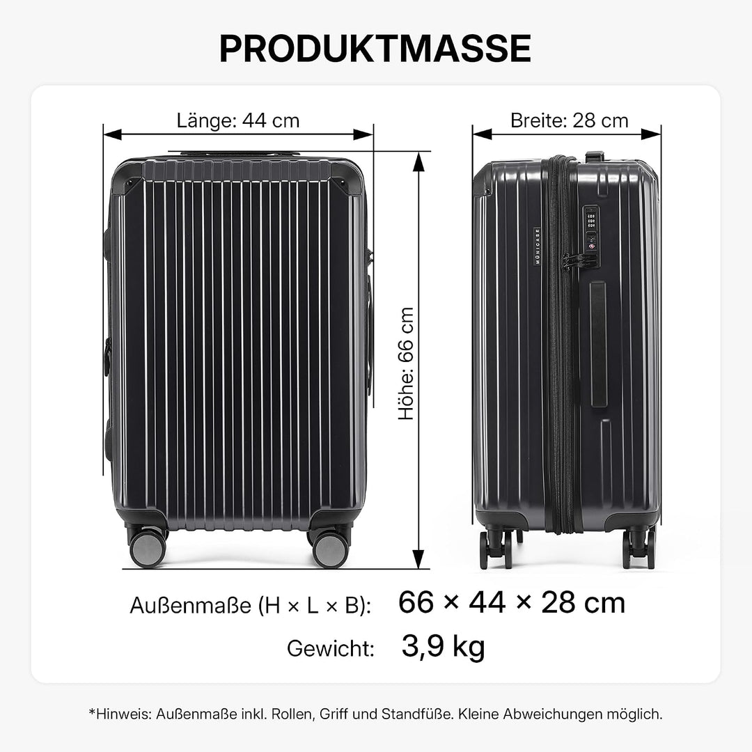 Münicase M816 TSA-Schloss Koffer Reisekoffer Trolley Kofferset Hardschale Boardcase Handgepäck (Schw