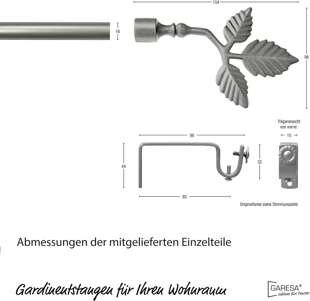 Garesa Gardinenstange Sheet Ø 16mm, 1-läufig, Chrom, matt I Stabile Vorhangstange ohne Ringe I Offen