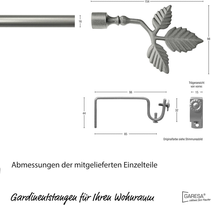 Garesa Gardinenstange Sheet Ø 16mm, 1-läufig, Chrom, matt I Stabile Vorhangstange ohne Ringe I Offen