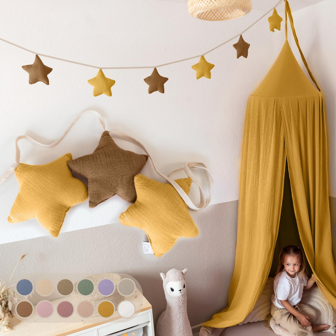lilimaus Sternen Wimpelkette Stoff - Wimpelkette Kinderzimmer - 100% Baumwolle Handmade Girlande Sto