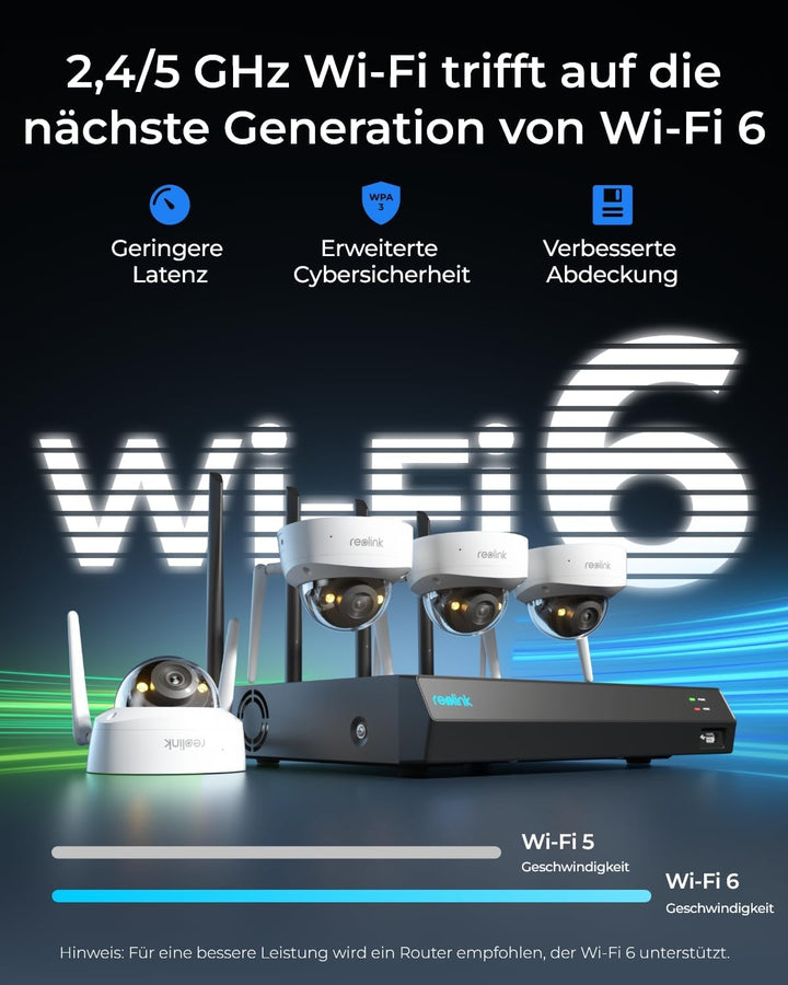 Reolink 4K Wi-Fi 6 Überwachungskamera Set mit IK10 Vandalismusschutz, Farbnachtsicht, 12CH NVR mit 2