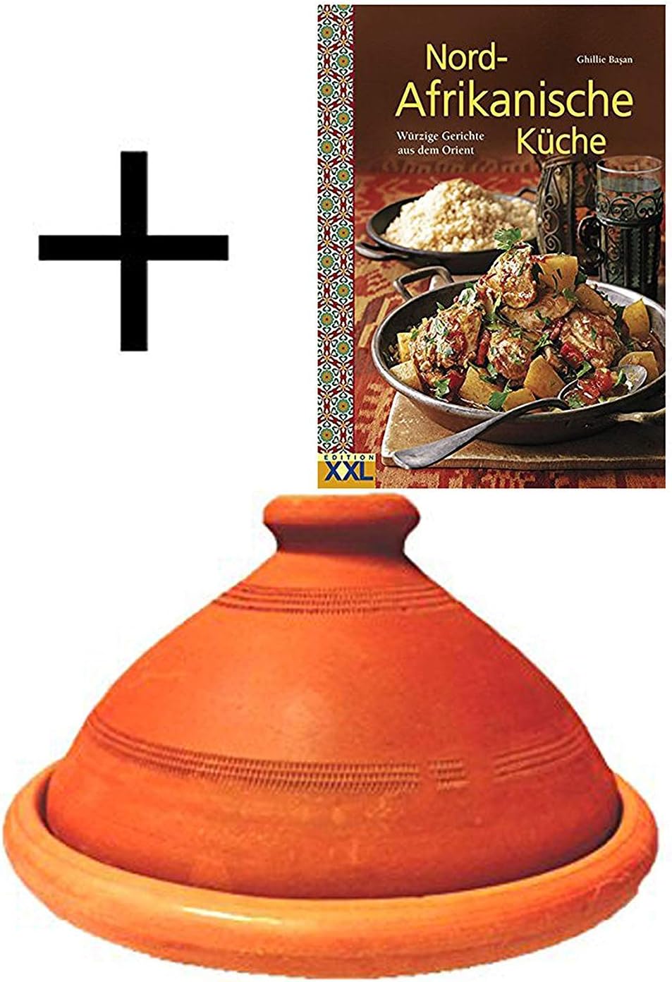 Tajine, original aus Marokko, inklusive Kochbuch Nord Afrikanische Küche, Tontopf zum Kochen, Tuareg