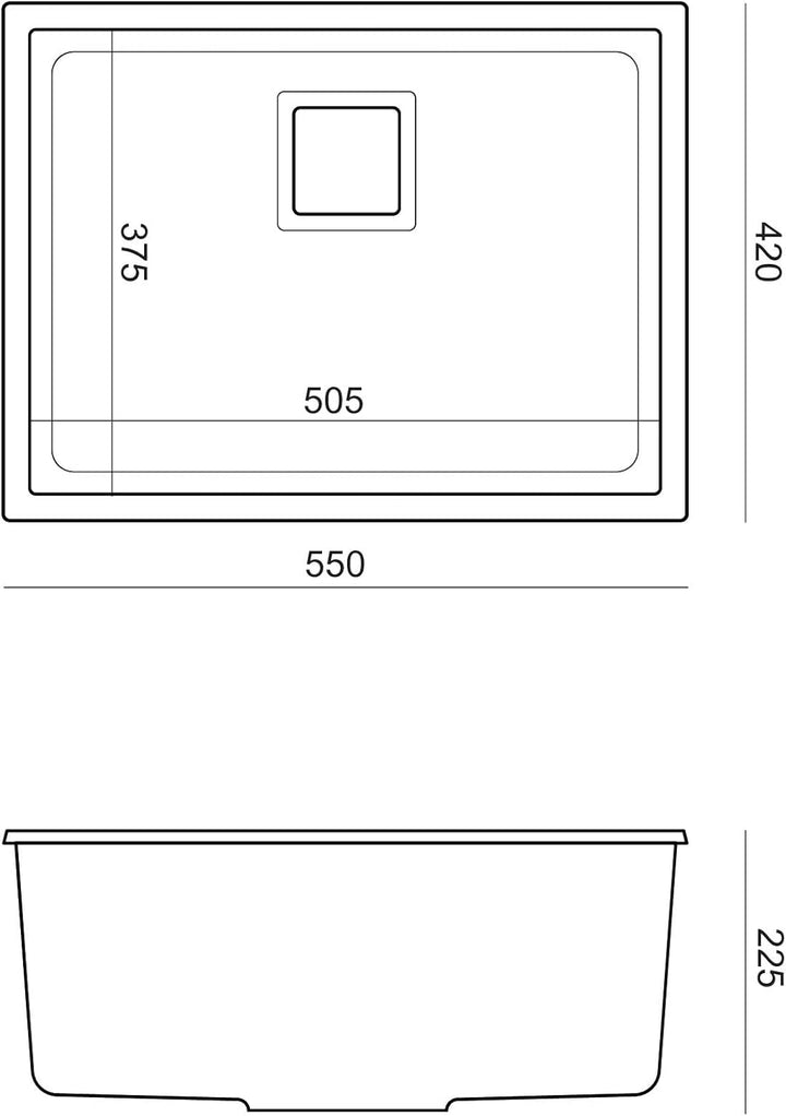 QUADRON | DAVID 50 | Granitspüle | Masse: 55 x 42 x 22,5 cm | 1-Kammer-Unterbauspüle | Schrankunterb