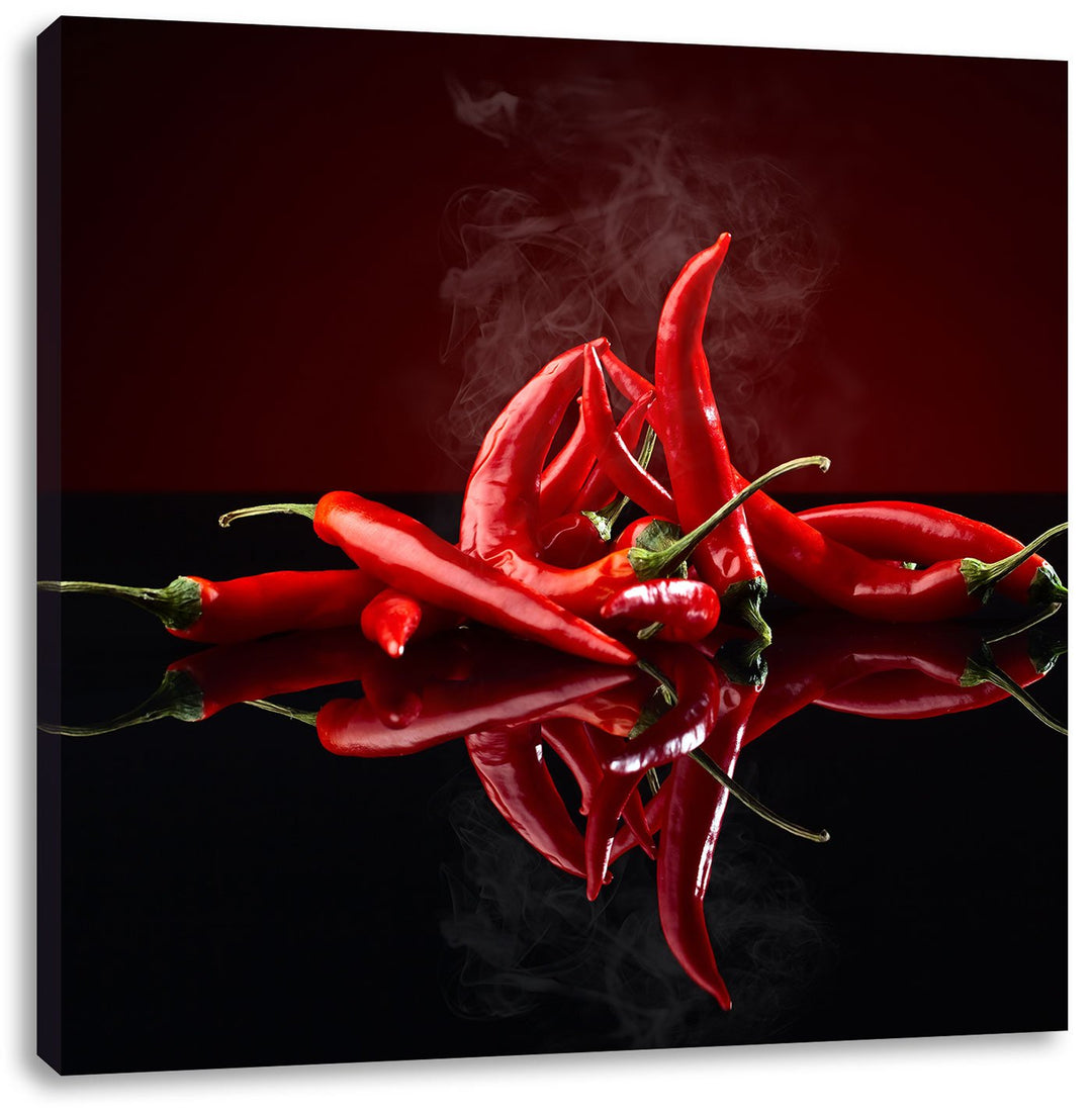 Feurige rote Chili-Choten, Format: 70x70 auf Leinwand, XXL riesige Bilder fertig gerahmt mit Keilrah