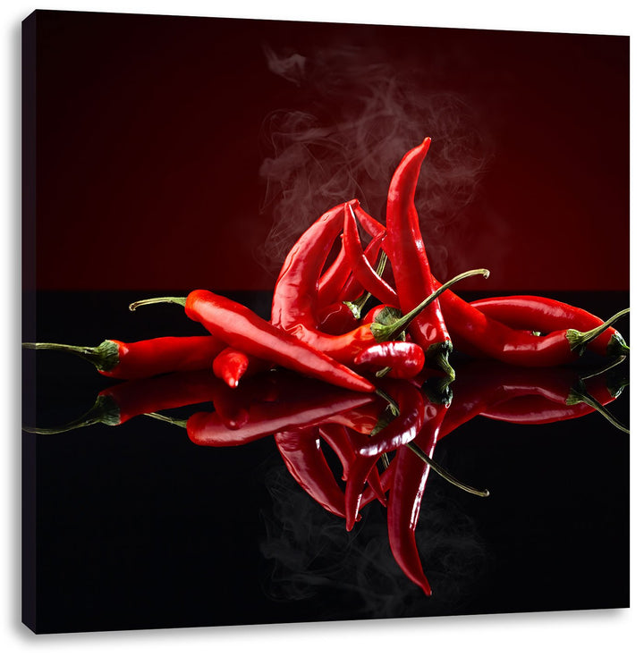Feurige rote Chili-Choten, Format: 70x70 auf Leinwand, XXL riesige Bilder fertig gerahmt mit Keilrah