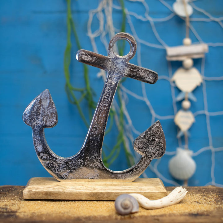 Logbuch-Verlag Deko Anker Metall Holz zum Hinstellen 22 cm Schiffsanker Maritime Dekoration Hochzeit