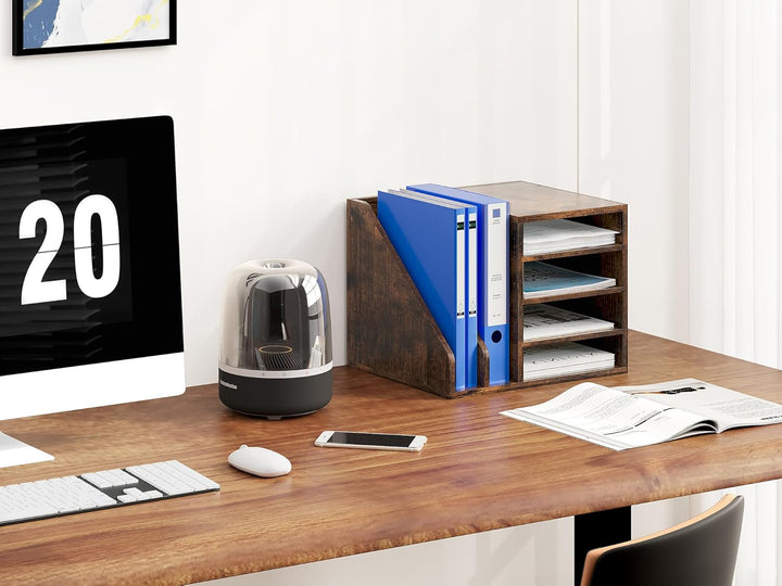 EasyPAG 6 Fächer Holz A4 Büro Schreibtisch Organizer Dokumentenhalter Aktenablage Zeitschriftenhalte