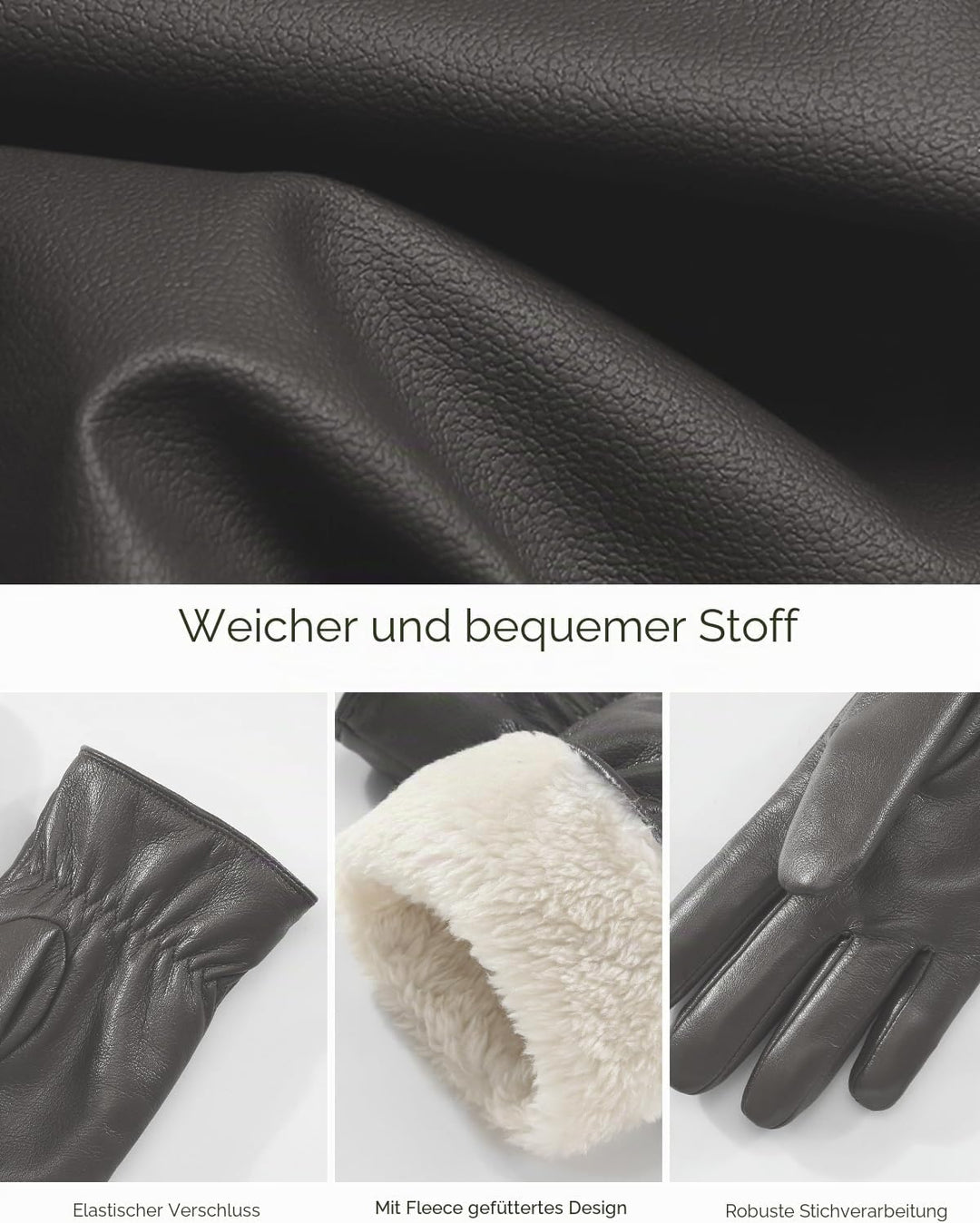 Knuffnee Damen Winter Lederhandschuhe Warme Gefüttert Handschuhe Autofahren Handschuhe Grau S, Grau
