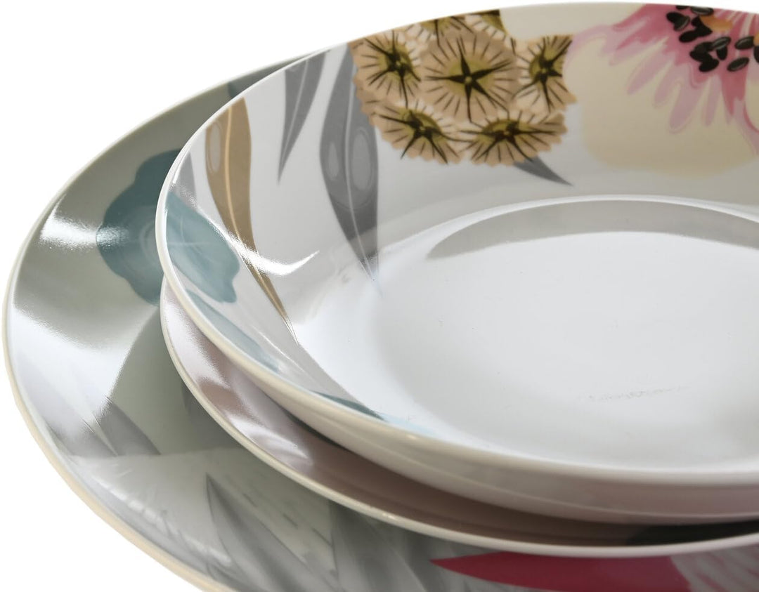 VAJILLA SET 18 PORCELANA 27X27X3 TROPICAL VERDE