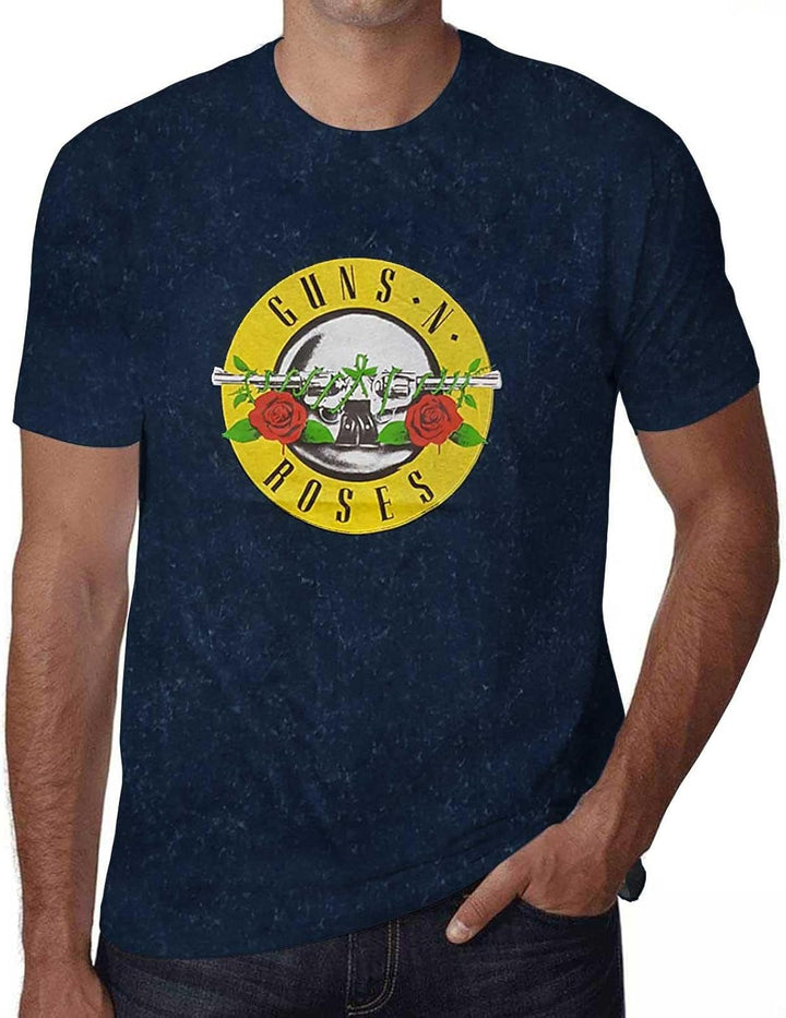 Guns N' Roses T Shirt Classic Band Logo Nue offiziell Herren Navy Blau Snow Wash L