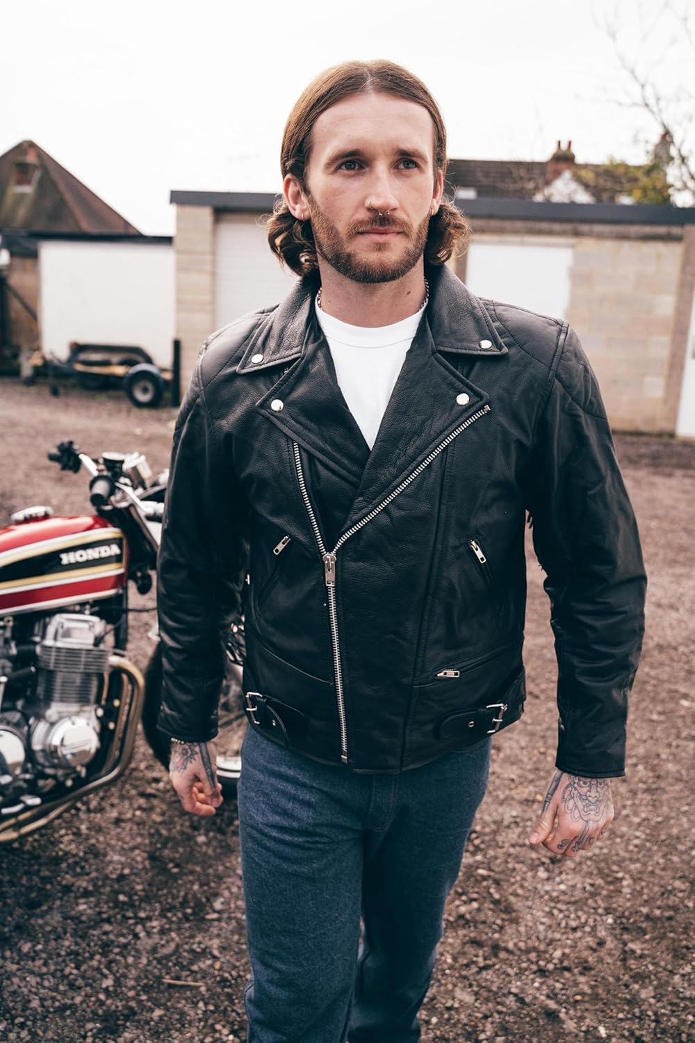 TEXPEED Marlon Brando Fransen Quasten Chopper Motorrad lederjacke herren mit protektoren - Mit Origi