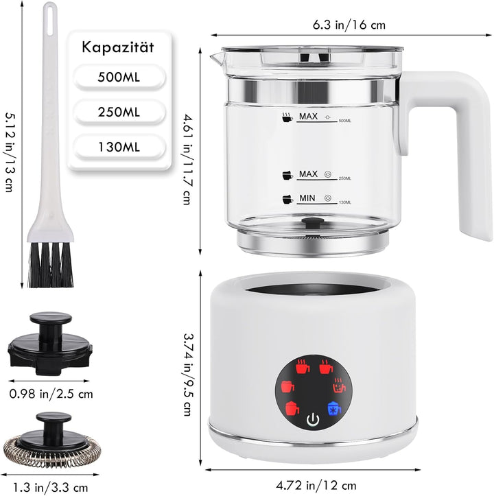 6 in 1 Milchaufschäumer Elektrisch, 600W Milchwärmer, 500 ml milchaufschäumer induktion, Visuelles G