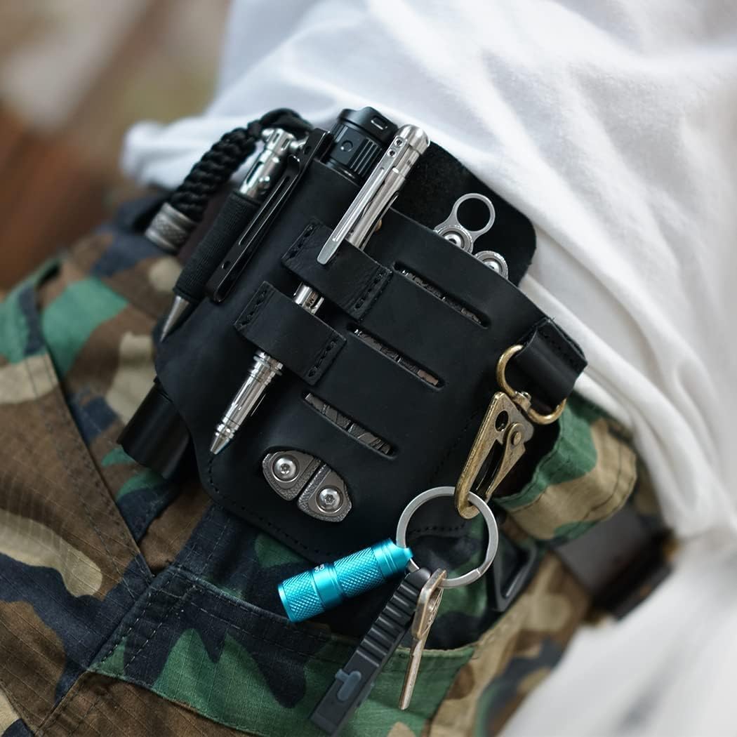 VIPERADE PJ16 Leder EDC Tasche Organizer Taktischer Multitool Halter mit Schlüsselbund Gürtelschlauf