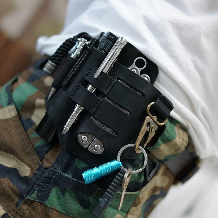 VIPERADE PJ16 Leder EDC Tasche Organizer Taktischer Multitool Halter mit Schlüsselbund Gürtelschlauf