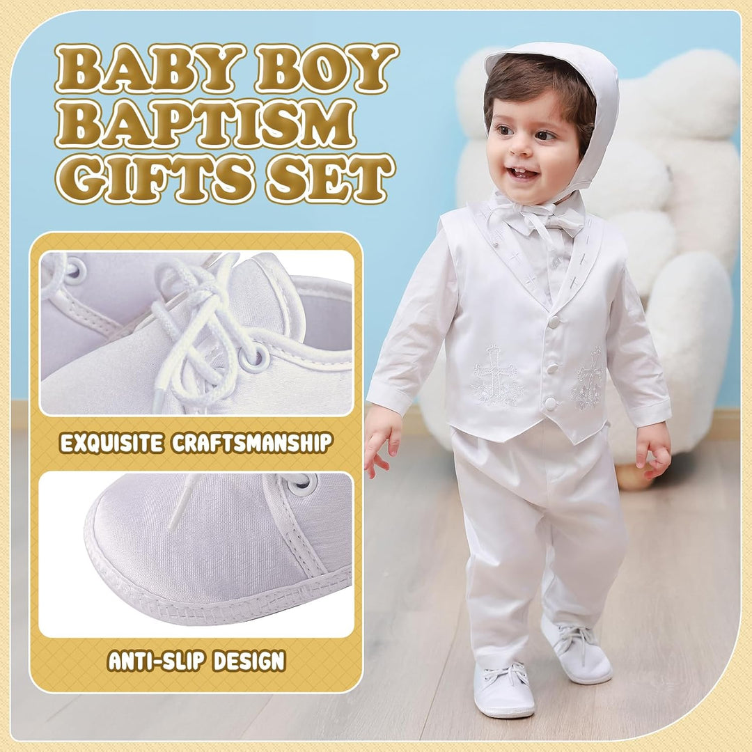 Booulfi Baby Jungen Schuhe Neugeborene Wihte Schuhe für Kleinkind Taufe Schuhe und Socken Set, 3-6 M