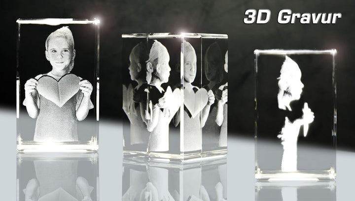 Glasportrait vom Foto (3D) | Quader 90mm | 1 bis 3 Personen oder Tiere zB als Geschenk für Paare mit
