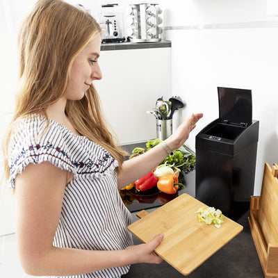 Relaxdays, schwarz Sensor Mülleimer, Automatikdeckel, Inneneimer mit Griff, hygienisch, 7 L, Stahl,