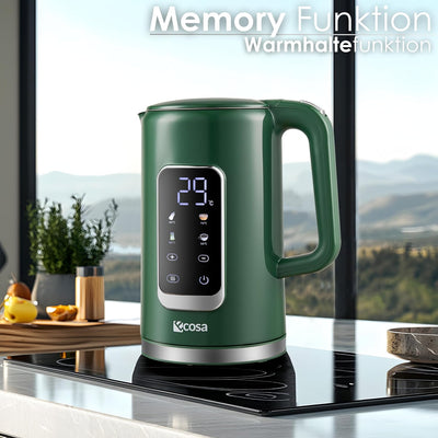 Wasserkocher Edelstahl mit Temperatureinstellung (40°C-100°C) 1,7 Liter 2200 Watt Teekocher 100% BPA
