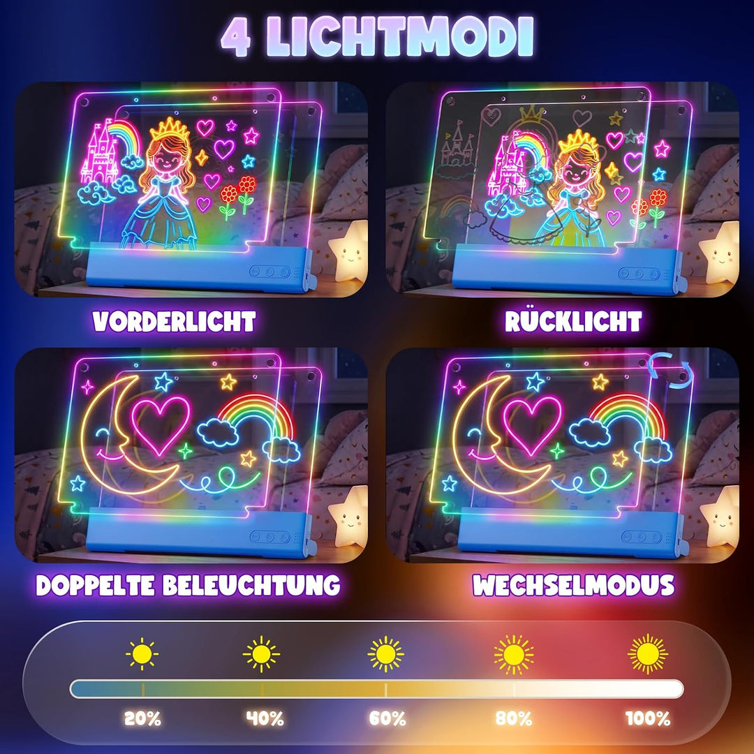 LED Zeichenbrett Kinder, Maltafel für Kinder mit Doppeltafel (Blau), Blau