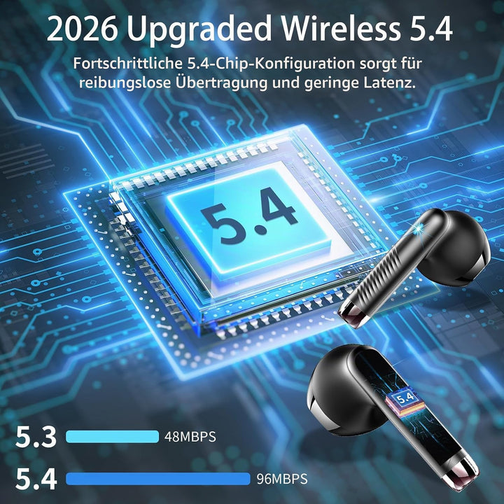 Kopfhörer Kabellos Bluetooth 5.4, Bluetooth Kopfhörer HiFi Stereo mit 4 ENC Noise Cancelling Mic, 40