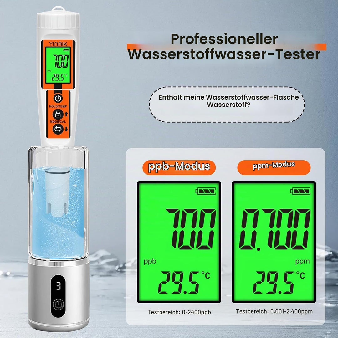 Wasserstoff Wassertester, YINMIK Wasserstoff Wasserflasche, Digitales 4 in 1 pH ORP Messgerät und Wa
