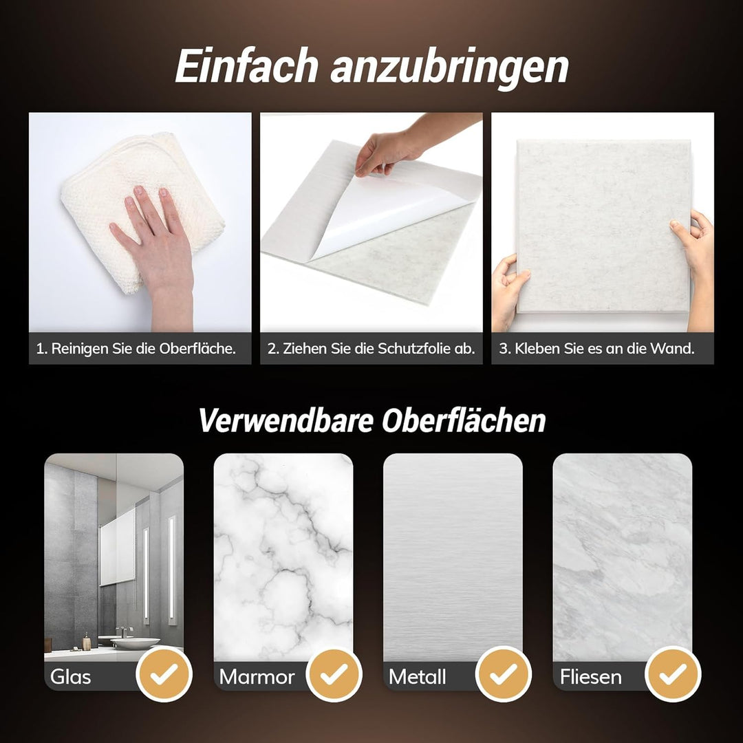 Quadratische Akustikplatten selbstklebend 72 Stücke., TONOR Schallabsorber Schallschutz mit Hochdich