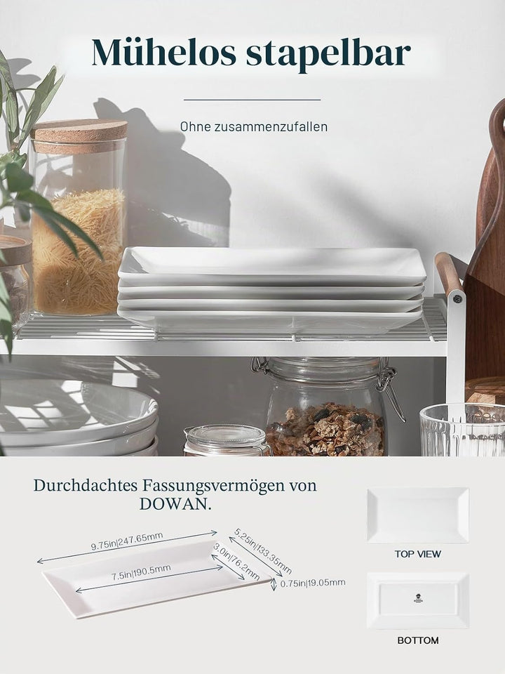 DOWAN Servierplatte Porzellan, 24,6 x 13,7 cm Servierplatten Rechteckig 4 Stück, Grosse Weisse Desse