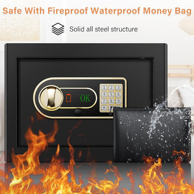 Mejasg 25L Safe Tresor Feuerfest mit Feuerfest Wasserdicht Geldtasche, Tresor Klein mit Herausnehmba