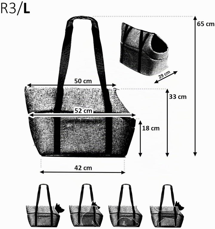 Hundetasche - Braun Beige/Minky, L bis 15 kg - Tragetasche für kleinen und mittleren Hund, Welpen, K